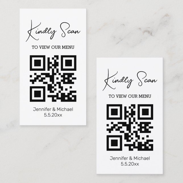 Modern Minimalistisk QR-kod Bröllopsmeny Kort (Fram/baksida)