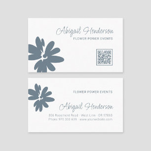 Modern, minimalistisk QR-kod, Dusty Blue-Daisy blo Visitkort