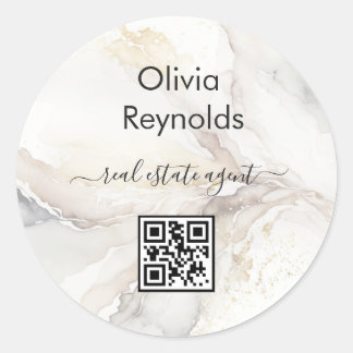 Modern minimalistisk QR-kod för Marble Struktur Ne Runt Klistermärke