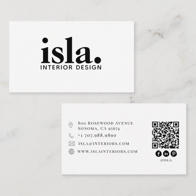 Modern minimalistisk QR-kod inredningsdesigner Visitkort (Fram/baksida)