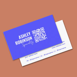 Modern minimalistisk QR-kod - levande blå professi Visitkort