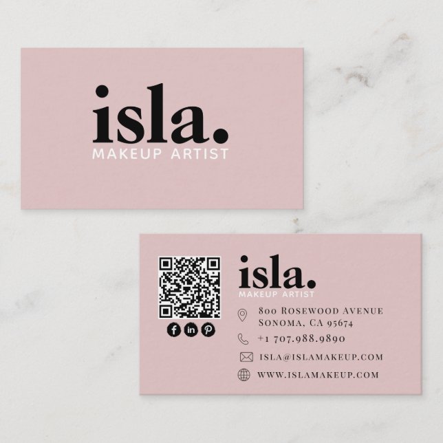 Modern Minimalistisk QR-kod Makeup Artist Visitkort (Fram/baksida)