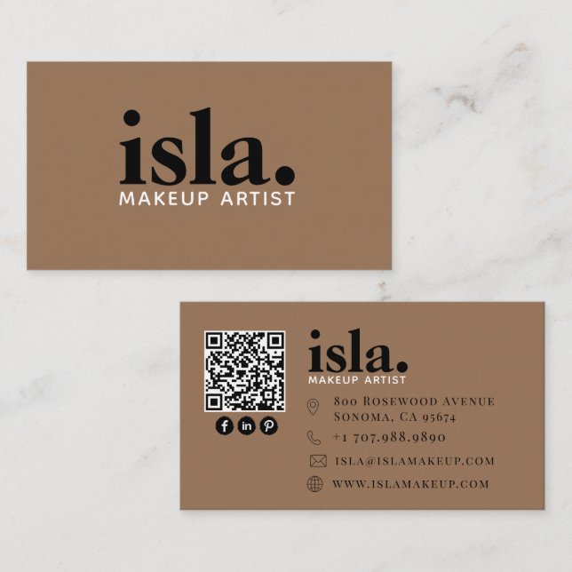 Modern Minimalistisk QR-kod Makeup-artist Visitkort (Fram/baksida)