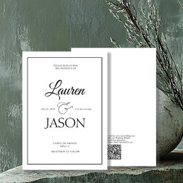 Modern minimalistisk QR-kod Namn Calligraphy Black Inbjudningar