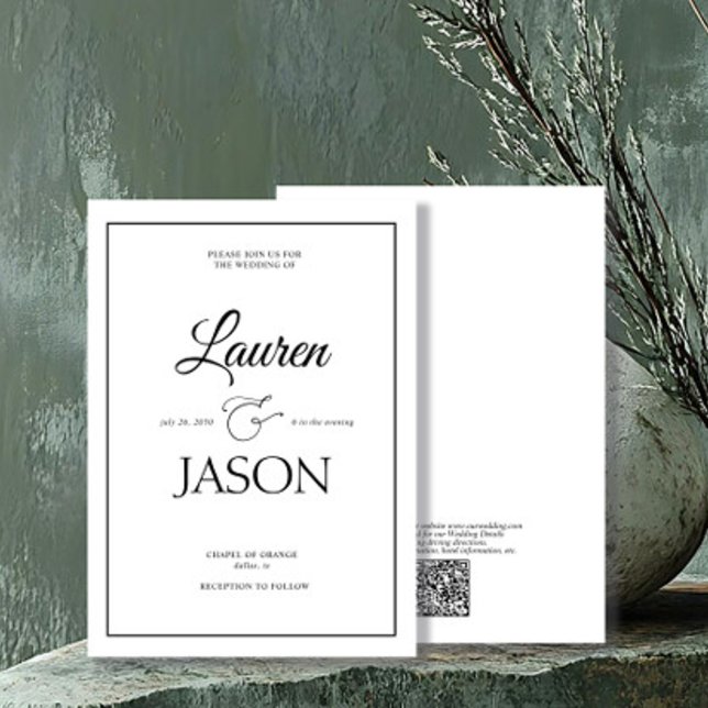 Modern minimalistisk QR-kod Namn Calligraphy Black Inbjudningar (Skapare uppladdad)