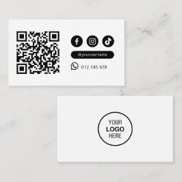 Modern minimalistisk QR-kod Social Media Black Whi Visitkort
