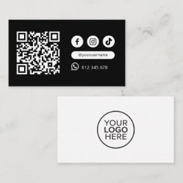 Modern minimalistisk QR-kod Social Media Black Whi Visitkort