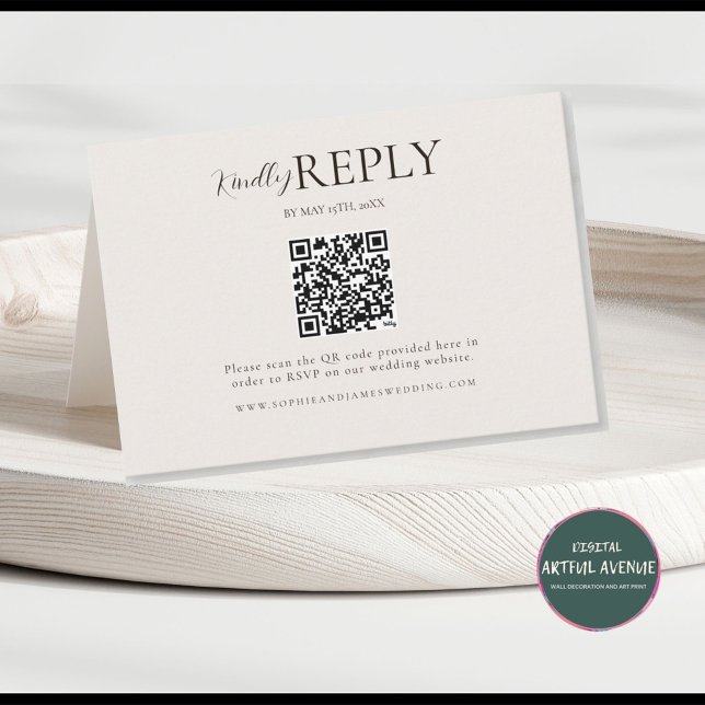 Modern minimalistisk QR-kodkalligrafi, OSA kort (Minimalist QR Code Response Wedding Invitation)