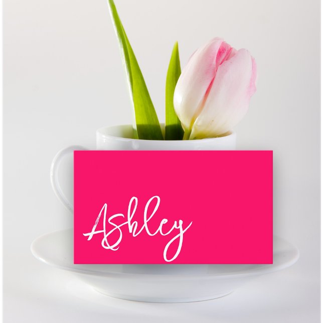 Modern minimalistisk QR-kodskrivning för shock ros Visitkort (Modern Minimalist QR code hot pink lettering Business Card)