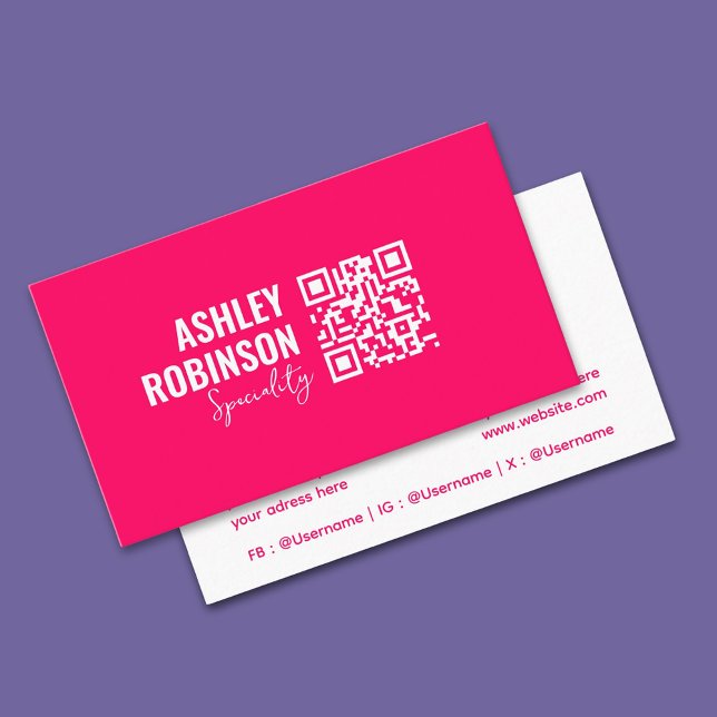 Modern Minimalistisk QR-shock rosa-professionell Visitkort (Simple design, vibrant rose pink for a girly business card )