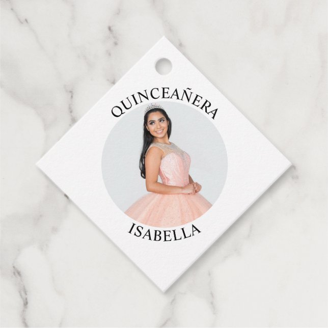 Modern minimalistisk Quinceañera-foto Gåvor Etiketter (Framsida)