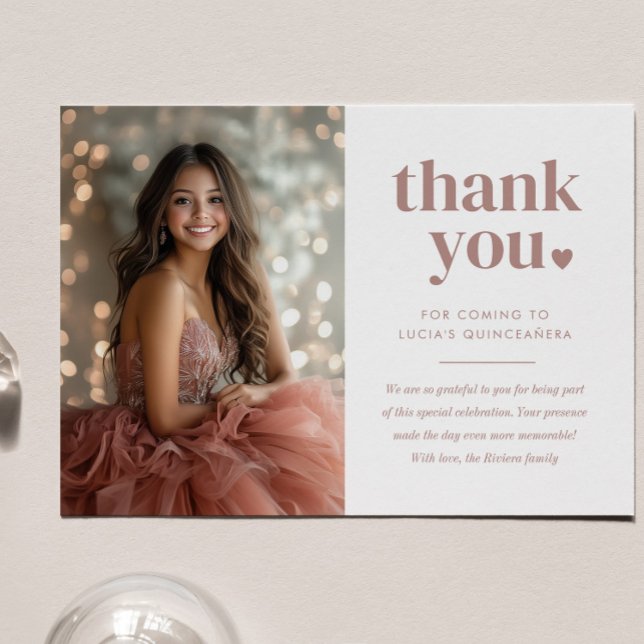 Modern minimalistisk Quinceañera-foto Tack Kort (Zazzle Modern Minimalist Quinceañera Photo Thank You Card)