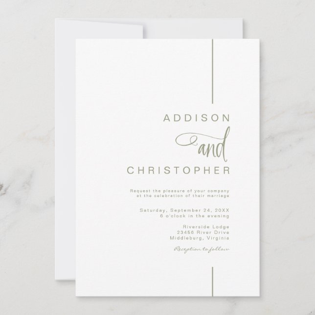 Modern Minimalistisk radskript QR-kod Bröllop Inbjudningar (Framsida)