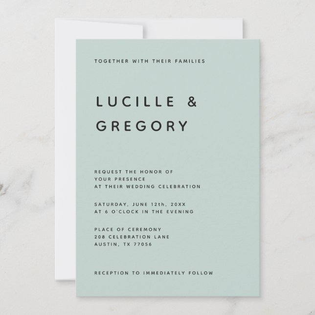 Modern Minimalistisk Redaktionell Versal Seafoam Inbjudningar (Framsida)