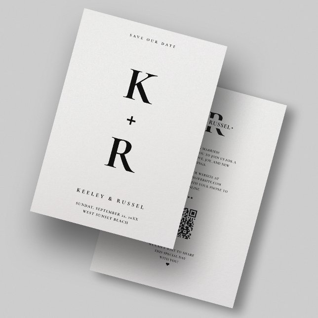 Modern Minimalistisk Ren Monogram Vit Bröllop Spara Datumet (Skapare uppladdad)