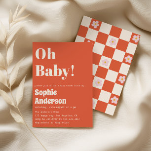 Modern Minimalistisk Retro Korall Oh Babyfirande Inbjudningar