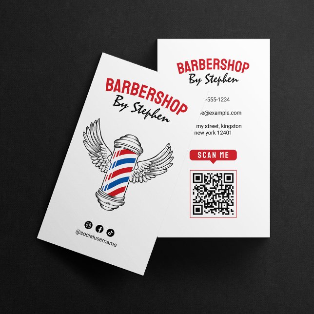 Modern Minimalistisk Röd Barbershop Frisörsalong Visitkort (Skapare uppladdad)