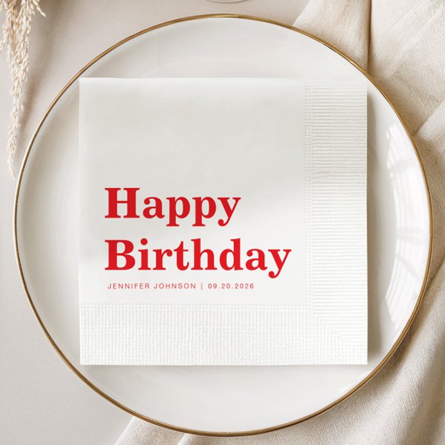 Modern minimalistisk röd födelsedag pappersservett (Modern Minimalist Red Birthday Napkins)