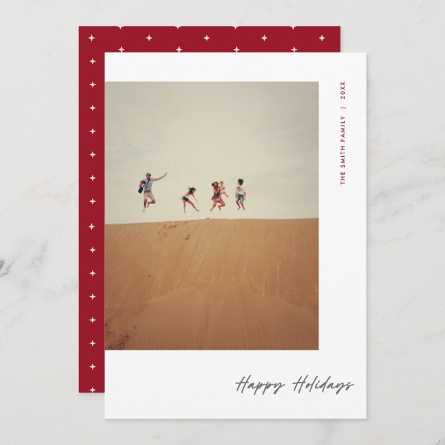 Modern minimalistisk röd jul julkort (Fram/baksida)