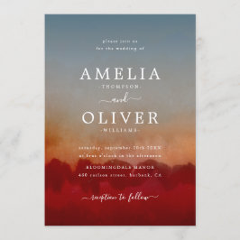 Modern minimalistisk röd och blå Abstrakt Bröllop Inbjudningar