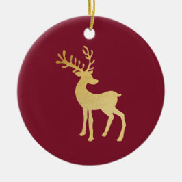 Modern minimalistisk röd och gyllene renska jul julgransprydnad keramik