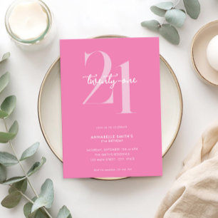 Modern minimalistisk Rosa 21:a födelsedag Inbjudningar