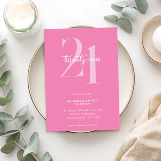 Modern minimalistisk Rosa 21:a födelsedag Inbjudningar (Skapare uppladdad)