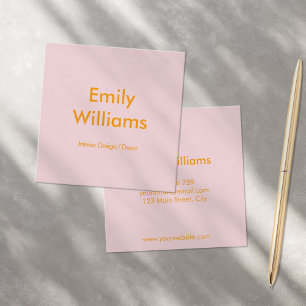 Modern, minimalistisk Rosa av enkel Orange Fyrkantigt Visitkort