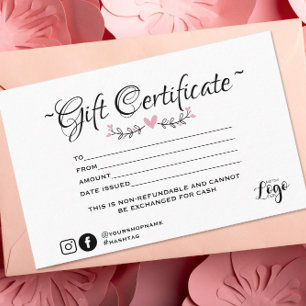 Modern minimalistisk rosa av hjärta Gift-certifika Visitkort
