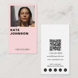 Modern minimalistisk Rosa av skinkfoto QR-kod Visitkort