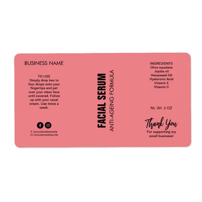 Modern minimalistisk Rosa Dropper Flaska-etiketter Fraktsedel (Framsidan)
