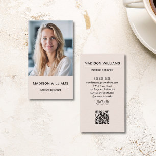 Modern minimalistisk Rosa Foto QR Social Media Visitkort