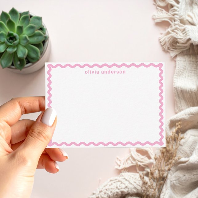 Modern minimalistisk Rosa Gräns Monogram Namn Anteckningskort (Skapare uppladdad)