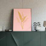 Modern minimalistisk Rosa i botaniskt konst i Teck Poster<br><div class="desc">Enkel och elegant modern botanisk konst teckning i  rosa och guld.</div>