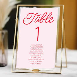 Modern minimalistisk Rosa och Röda Bröllop Bordsnummer
