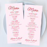 Modern minimalistisk Rosa och Röda Bröllop Meny<br><div class="desc">Det här är en modern minimalistisk Rosa och röd Bröllop-meny!</div>