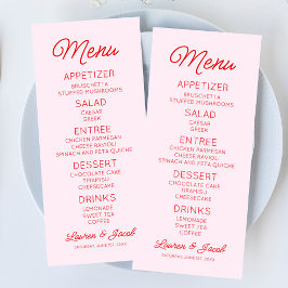 Modern minimalistisk Rosa och Röda Bröllop Meny