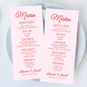 Modern minimalistisk Rosa och Röda Bröllop Meny