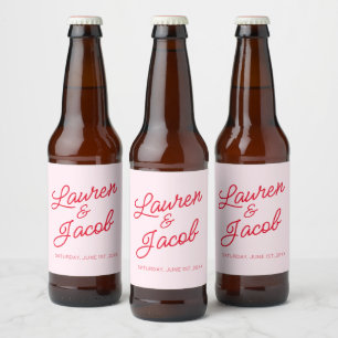 Modern minimalistisk Rosa och Röda Bröllop Ölflaska Etikett