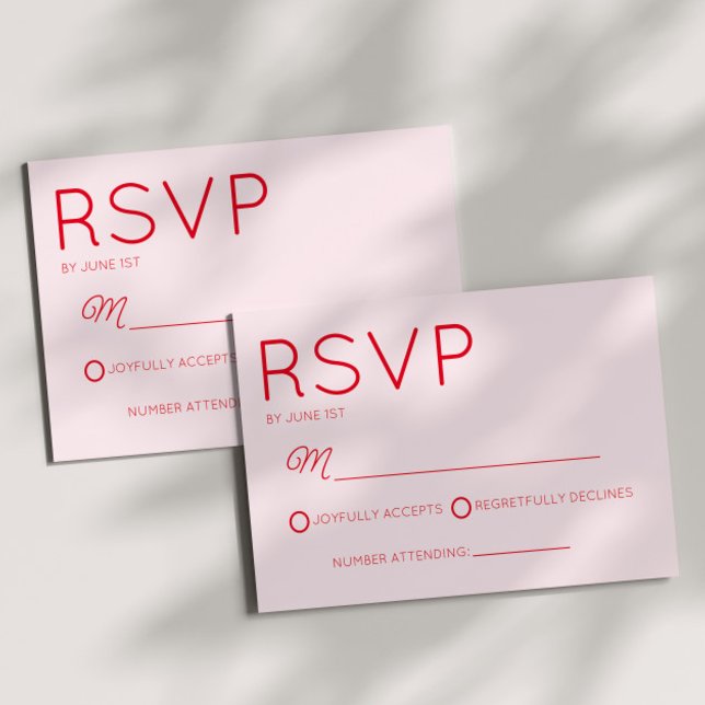 Modern minimalistisk Rosa och Röda Bröllop OSA Kort (Skapare uppladdad)