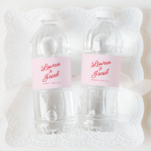 Modern minimalistisk Rosa och Röda Bröllop Vattenflaskor Etikett