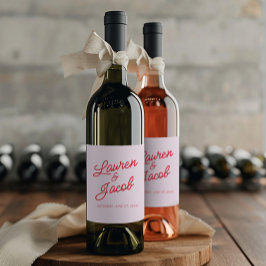 Modern minimalistisk Rosa och Röda Bröllop Vinflaska Etikett