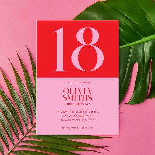 Modern minimalistisk Rosa Red 18:e födelsedag Inbjudningar
