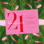 Modern minimalistisk Rosa Red 21:a födelsedag Inbjudningar<br><div class="desc">Modern 21:a födelsedag med enkel design med typografi av chic och elegant.</div>