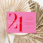 Modern minimalistisk Rosa Red 21:a födelsedag Inbjudningar<br><div class="desc">Modern 21:a födelsedag med enkel design med typografi av chic och elegant.</div>