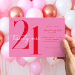 Modern minimalistisk Rosa Red 21:a födelsedag Inbjudningar<br><div class="desc">Modern 21:a födelsedag med enkel design med typografi av chic och elegant.</div>
