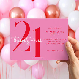 Modern minimalistisk Rosa Red 21:a födelsedag Inbjudningar
