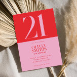 Modern minimalistisk Rosa Red 21:a födelsedag Inbjudningar<br><div class="desc">Modern minimalistisk inbjudan på 21:a födelsedag med enkel design med typografi av elegantens chic i rosa och röd färg.</div>