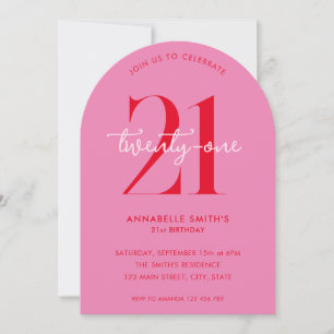 Modern minimalistisk Rosa Red 21:a födelsedag Inbjudningar