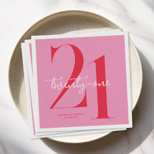 Modern minimalistisk Rosa Red 21:a födelsedag Pappersservett